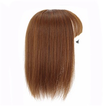 10 inches Light Brown Three Clips on Hairpiece with 3D fringe Hair Topper For Woman