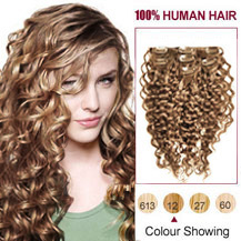 16 inches Golden Brown (#12) 7pcs Curly Clip In Indian Remy Hair Extensions