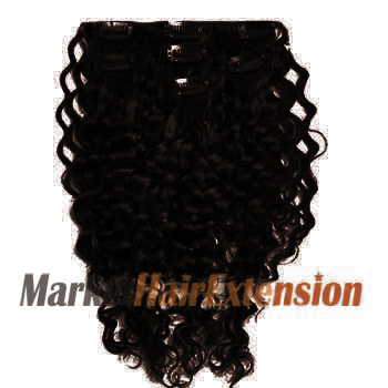 18 inches Natural Black (#1B) 7pcs Curly Clip In Brazilian Remy Hair Extensions