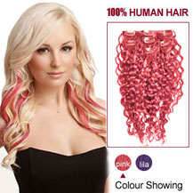 16 inches Pink 10PCS Curly Clip In Brazilian Remy Hair Extensions