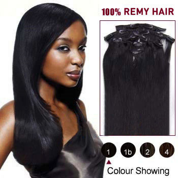 16 inches Jet Black (#1) 7pcs Clip In Indian Remy Hair Extensions