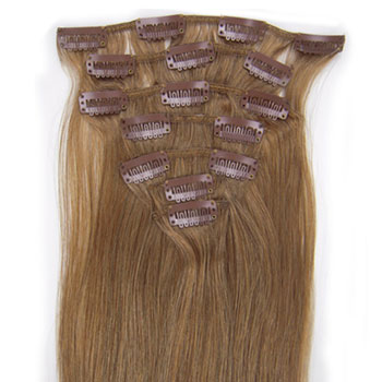 16 inches Golden Brown (#12) 7pcs Clip In Indian Remy Hair Extensions
