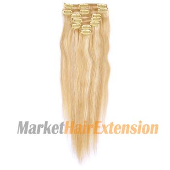 16 inches Blonde Highlight (#18/613) 10PCS Straight Clip In Indian Remy Hair Extensions

