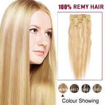 18 inches Blonde Highlight (#18/613) 7pcs Clip In Indian Remy Hair Extensions
