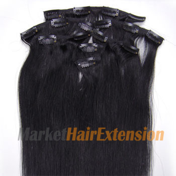 16 inches Jet Black (#1) 9PCS Straight Clip In Indian Remy Hair Extensions