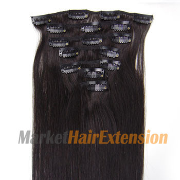 16 inches Natural Black (#1b) 9PCS Straight Clip In Indian Remy Hair Extensions