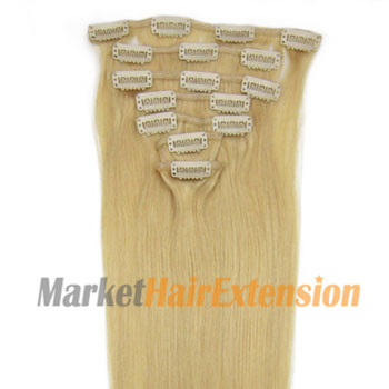 16 inches Ash Blonde (#24) 7pcs Clip In Indian Remy Hair Extensions
