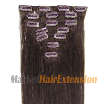 16 inches Dark Brown (#2) 7pcs Clip In Indian Remy Hair Extensions