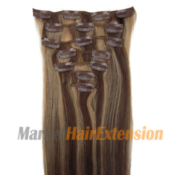 16 inches Brown/Blonde (#4_27) 10PCS Straight Clip In Indian Remy Hair Extensions