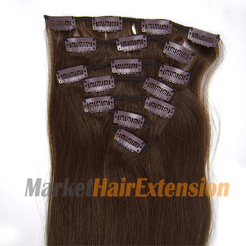 24 inches Medium Brown (#4) 7pcs Clip In Indian Remy Hair Extensions