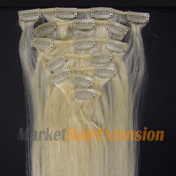 16 inches White Blonde (#60) 7pcs Clip In Indian Remy Hair Extensions