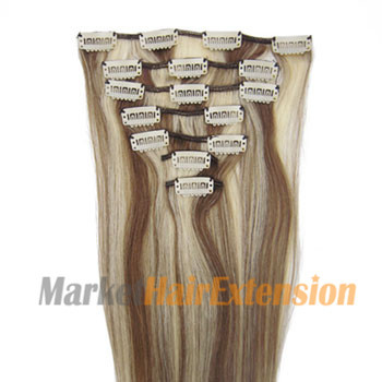 16 inches Brown/Blonde (#8/613) 7pcs Clip In Indian Remy Hair Extensions