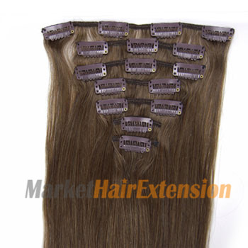 18 inches Ash Brown (#8) 9PCS Straight Clip In Indian Remy Hair Extensions