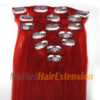 16 inches Red 7pcs Clip In Indian Remy Hair Extensions