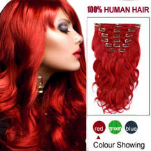 16 inches Red 9PCS Wave Full Head Set Clip In Indian Remy Hair Extensions
