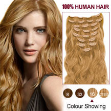 16 inches Golden Blonde (#16) 7pcs Wavy Clip In Indian Remy Hair Extensions