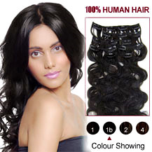 18 inches Natural Black (#1b) 7pcs Wavy Clip In Indian Remy Hair Extensions