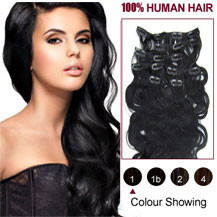 20 inches Jet Black (#1) 7pcs Wavy Clip In Indian Remy Hair Extensions