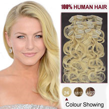 16 inches Ash Blonde (#24) 7pcs Wavy Clip In Indian Remy Hair Extensions