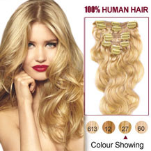 16 inches Strawberry Blonde (#27) 7pcs Wavy Clip In Indian Remy Hair Extensions