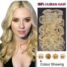 16 inches Bleach Blonde (#613) 7pcs Wavy Clip In Indian Remy Hair Extensions