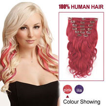 16 inches Pink 9PCS Wavy Clip In Indian Remy Hair Extensions