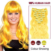 16 inches Yellow 10PCS Wavy Clip In Brazilian Remy Hair Extensions
