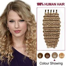 20" Golden Blonde (#16) 50S Curly Stick Tip Human Hair Extensions