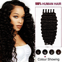 20 inches Natural Black (#1b) 50S Curly Stick Tip Human Hair Extensions
