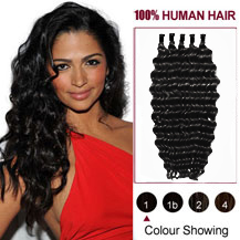 20" Jet Black (#1) 50S Curly Stick Tip Human Hair Extensions