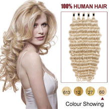 20 inches White Blonde (#60) 50S Curly Stick Tip Human Hair Extensions