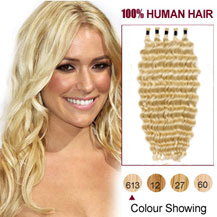 20 inches Bleach Blonde (#613) 50S Curly Stick Tip Human Hair Extensions