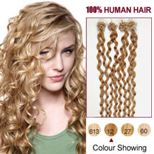 16 inches Golden Brown (#12) 100S Curly Micro Loop Human Hair Extensions