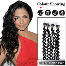 20 inches Jet Black (#1) 100S Curly Micro Loop Human Hair Extensions