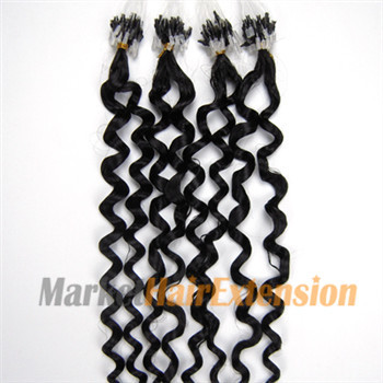 28 inches Natural Black (#1b) 100S Curly Micro Loop Human Hair Extensions