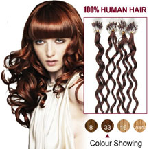 16 inches Dark Auburn (#33) 100S Curly Micro Loop Human Hair Extensions