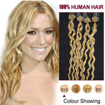 16 inches Bleach Blonde (#613) 100S Curly Micro Loop Human Hair Extensions