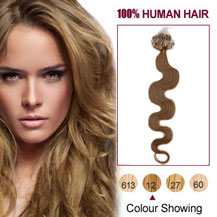 16" Golden Brown (#12) 100S Wavy Micro Loop Human Hair Extensions