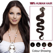 20 inches Dark Brown  (#2) 100S Wavy Micro Loop Human Hair Extensions