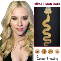 20 inches Bleach Blonde (#613)100S Wavy Micro Loop Human Hair Extensions