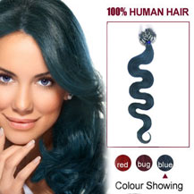 22 inches Blue 100S Wavy Micro Loop Human Hair Extensions
