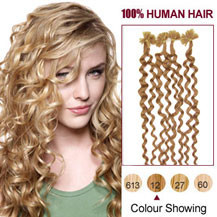 18 inches Golden Brown (#12) 100S Curly Nail Tip Human Hair Extensions
