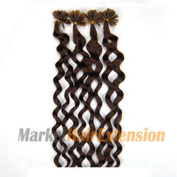 18 inches Medium Brown (#4) 100S Curly Nail Tip Human Hair Extensions