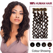 16 inches Medium Brown (#4) 100S Curly Nail Tip Human Hair Extensions