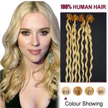 20 inches Bleach Blonde (#613) 100S Curly Nail Tip Human Hair Extensions