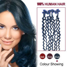26 inches Blue 100S Curly Nail Tip Human Hair Extensions