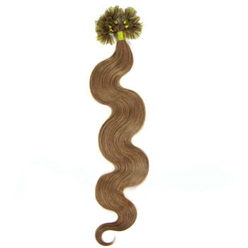 16 inches Golden Brown (#12) 100S Wavy Nail Tip Human Hair Extensions