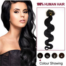 20 inches Jet Black (#1) 100S Wavy Nail Tip Human Hair Extensions