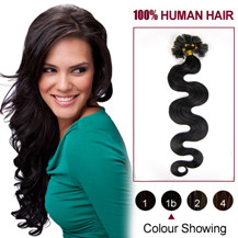 16 inches Natural Black (#1b) 50S Wavy Nail Tip Human Hair Extensions