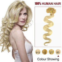 16 inches White Blonde (#60) 50S Wavy Nail Tip Human Hair Extensions